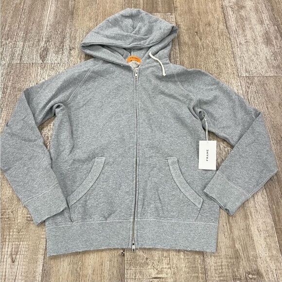 Frame Denim Zip Up Hoodie In Heather Gray - Picture 1 of 3